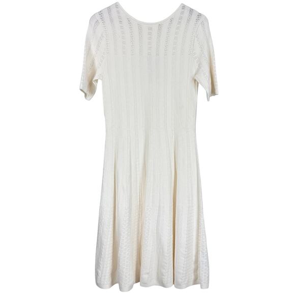 Boss Hugo Boss C Feli Pointelle Fit and Flare Sweater Dress White Women's Size L - Picture 2 of 12